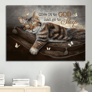 Jesus And Cat Landscape Poster Home Decor Gift - Sweet Dream Sleeping Cat White Butterfly - Perfect Gift For Christian and Cat Lovers
