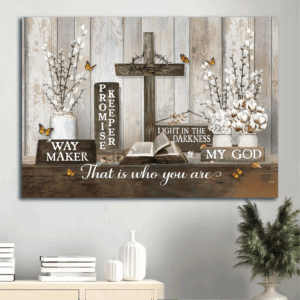 Jesus Landscape Poster Home Decor Gift - Vintage Painting with Wooden Cross - Christian Gift - Jesus Is The Light Poster