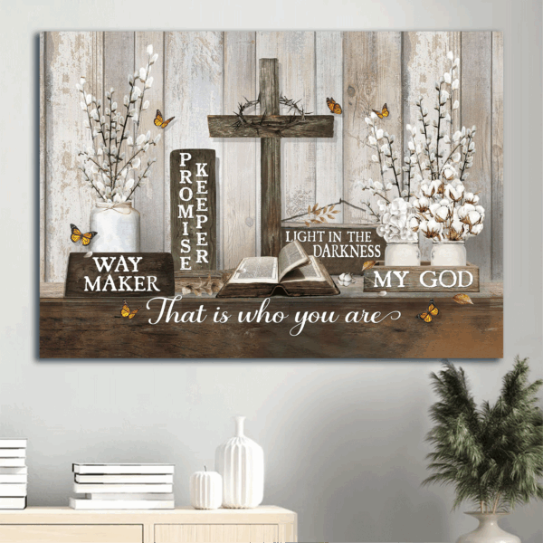 Jesus Landscape Poster Home Decor Gift – Vintage Painting with Wooden Cross – Christian Gift – Jesus Is The Light Poster