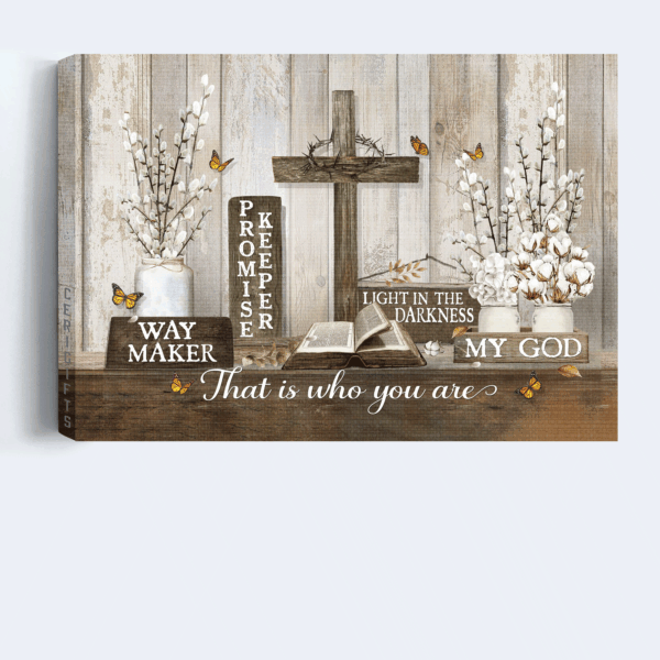 Jesus Landscape Poster Home Decor Gift – Vintage Painting with Wooden Cross – Christian Gift – Jesus Is The Light Poster