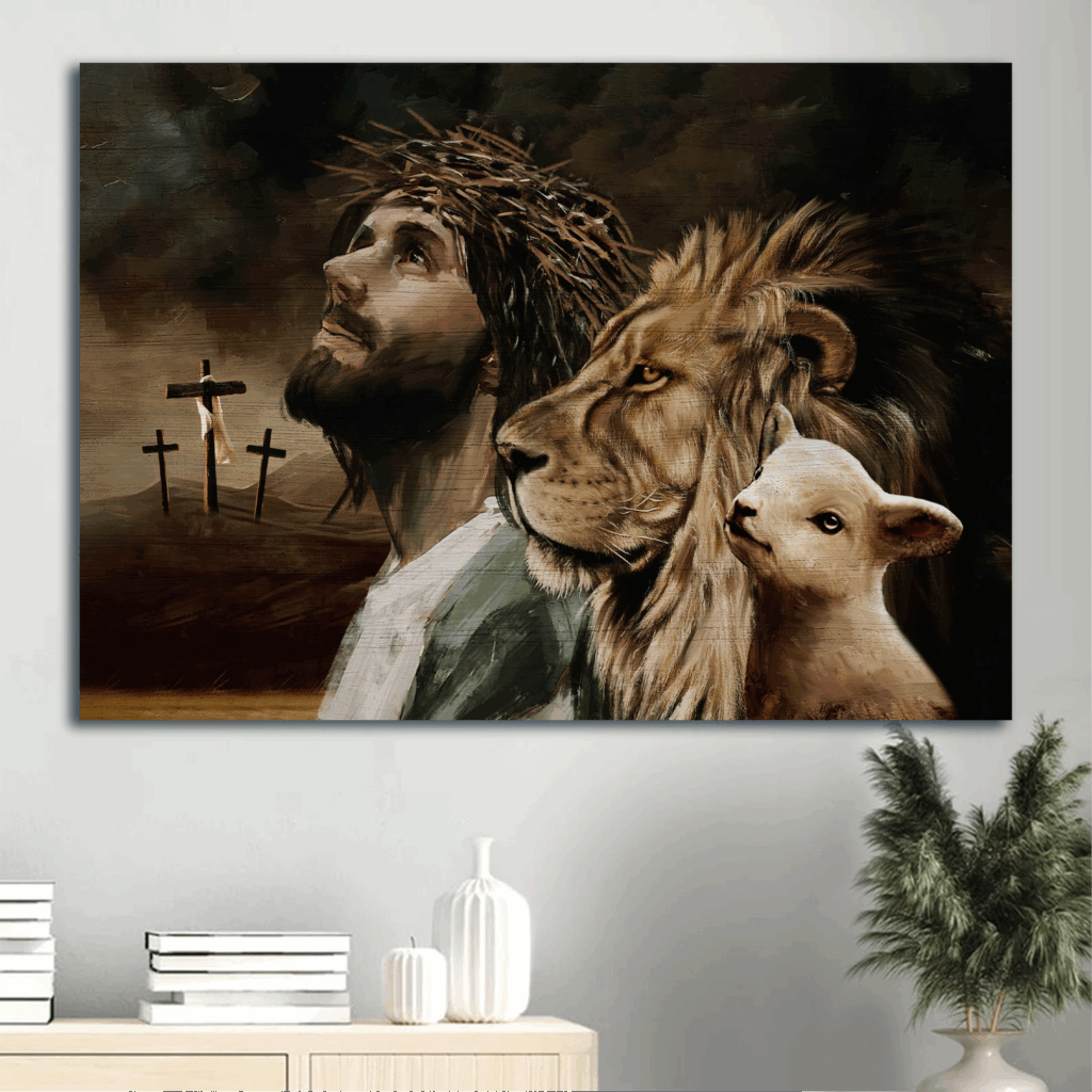 Jesus Landscape Poster Home Decor Gift – The Lamb Of God Lion Of Judah Cross Symbol – Perfect Christian Gift Jesus Landscape Poster Home Decor Gift – The Lamb Of God Lion Of Judah Cross Symbol – Perfect Christian Gift