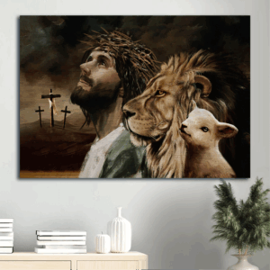 Jesus Landscape Poster Home Decor Gift - The Lamb Of God Lion Of Judah Cross Symbol - Perfect Christian Gift