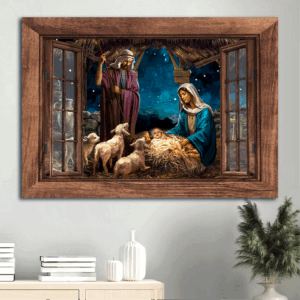 Night Jesus Born Landscape Poster: Christian Home Decor Gift