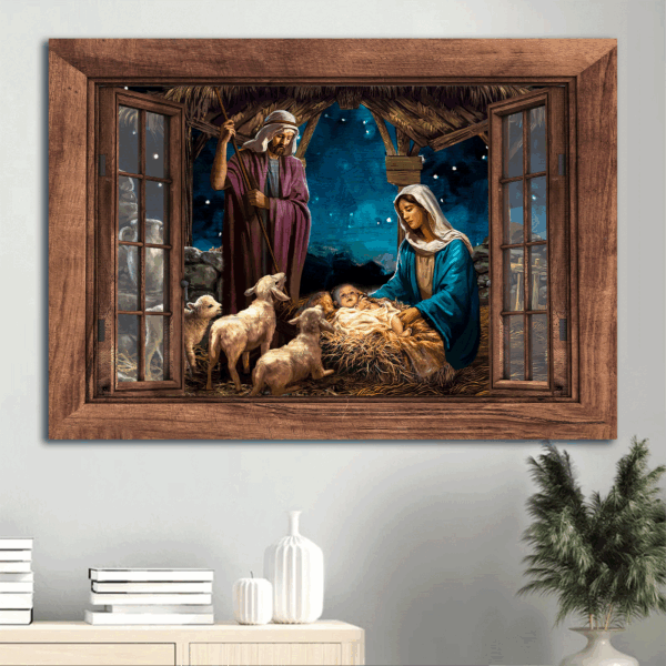 Night Jesus Born Landscape Poster: Christian Home Decor Gift
