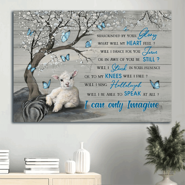 Christian Home Decor Gift Set: Jesus Landscape Little Lamb Blue Butterflies & I Can Only Imagine Poster