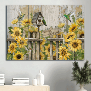 Jesus Landscape Poster Home Decor Gift - Sunflower Garden Green Hummingbird Bird House - Simply Blessed Christian Gift
