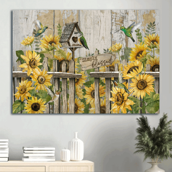 Jesus Landscape Poster Home Decor Gift – Sunflower Garden Green Hummingbird Bird House – Simply Blessed Christian Gift