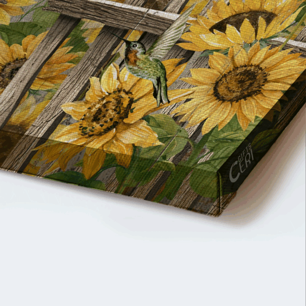 Jesus Landscape Poster Home Decor Gift – Sunflower Garden Green Hummingbird Bird House – Simply Blessed Christian Gift