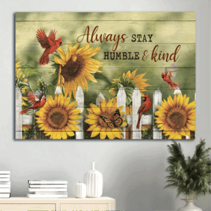 Christian Home Decor Gift Set - Jesus Landscape Sunflower Garden Red Cardinal Poster - Stay Humble & Kind