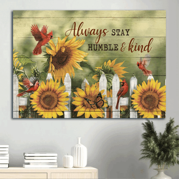 Christian Home Decor Gift Set – Jesus Landscape Sunflower Garden Red Cardinal Poster – Stay Humble & Kind