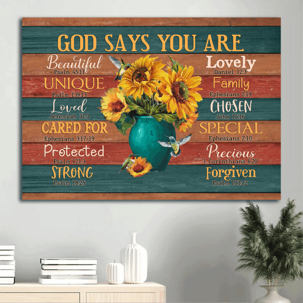 Jesus Landscape Sunflower Painting Poster Home Decor Gift – Blue Vase Hummingbird God Says You Are Special – Christian Gift Jesus Landscape Sunflower Painting Poster Home Decor Gift – Blue Vase Hummingbird God Says You Are Special – Christian Gift
