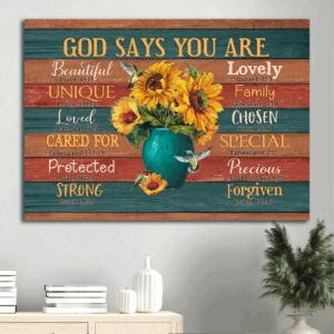 Jesus Landscape Sunflower Painting Poster Home Decor Gift - Blue Vase Hummingbird God Says You Are Special - Christian Gift