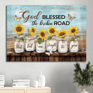Jesus Landscape & Sunflower Painting Poster - Gift for Christian Home Decor - God Blessed Road