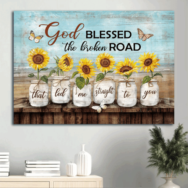Jesus Landscape & Sunflower Painting Poster – Gift for Christian Home Decor – God Blessed Road