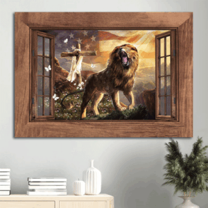 Jesus Lion of Judah Cross American Flag  Poster Home Decor Gift - Christian Home Decor Gift