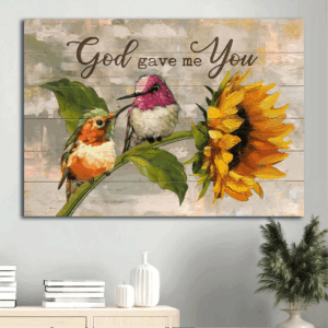 Jesus Landscape & Sunflower Hummingbird Painting Poster Home Decor Gift - Christian God Gave Me You