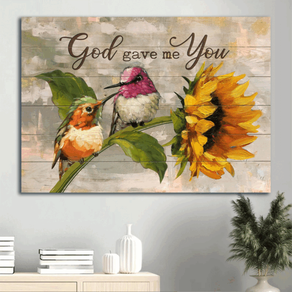 Jesus Landscape & Sunflower Hummingbird Painting Poster Home Decor Gift – Christian God Gave Me You
