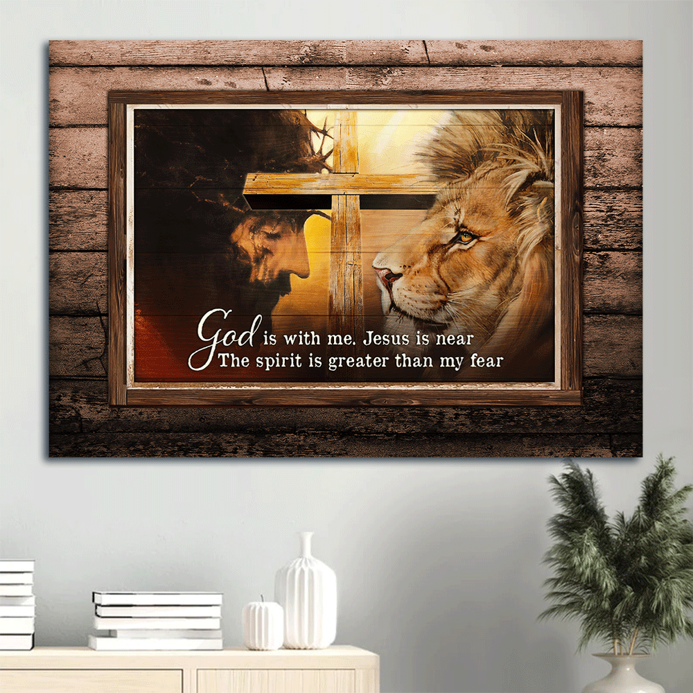 Christian Landscape Poster: Lion of Judah & Big Cross Poster Home Decor Gift – God is Near Home Decor Gift Christian Landscape Poster: Lion of Judah & Big Cross Poster Home Decor Gift – God is Near Home Decor Gift