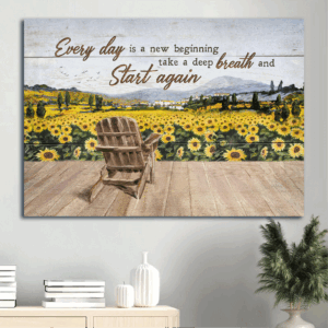 Christian Home Decor Gift: Jesus Landscape & Sunflower Painting Poster - Peaceful Village & Flower Field Art - New Beginning Wall Decor