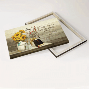 Christian Home Decor Gift: Jesus Landscape Poster with Sunflower Painting and Wooden Cross - Every Day Is A New Beginning 1
