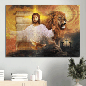 Christian Landscape Poster: Lion of Judah Dove of Peace Jesus in Heaven  Poster Home Decor Gift - Home Decor Gift Print