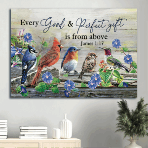 Jesus Landscape & Violet Flower Birds Poster Home Decor - Christian Gift From Above