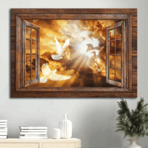 Jesus Landscape Poster - Stunning Sunset White Dove Drawing Infinite Halo - Christian Home Decor Gift