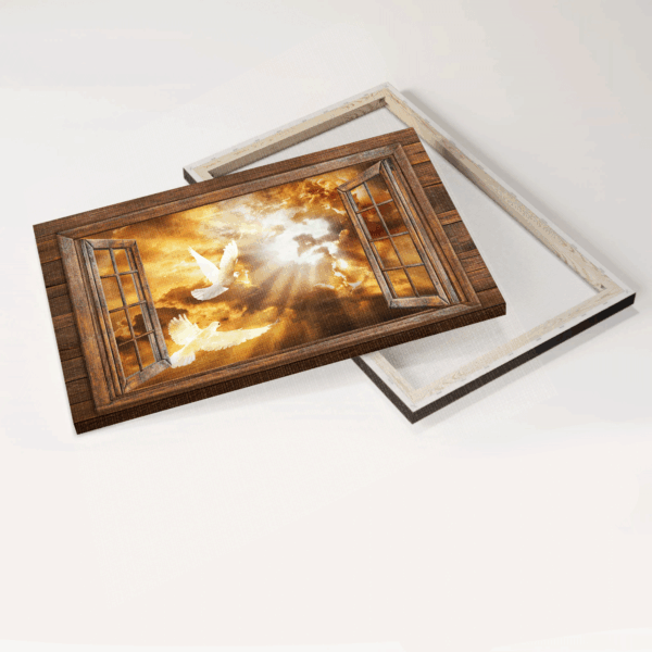 Jesus Landscape Poster – Stunning Sunset White Dove Drawing Infinite Halo – Christian Home Decor Gift