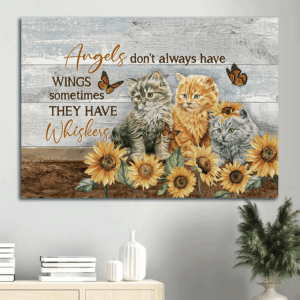 Jesus and Cat Landscape Poster Home Decor Gift - Sunflower Field Cute Cat Drawing - Perfect Gift for Christian and Cat Lovers
