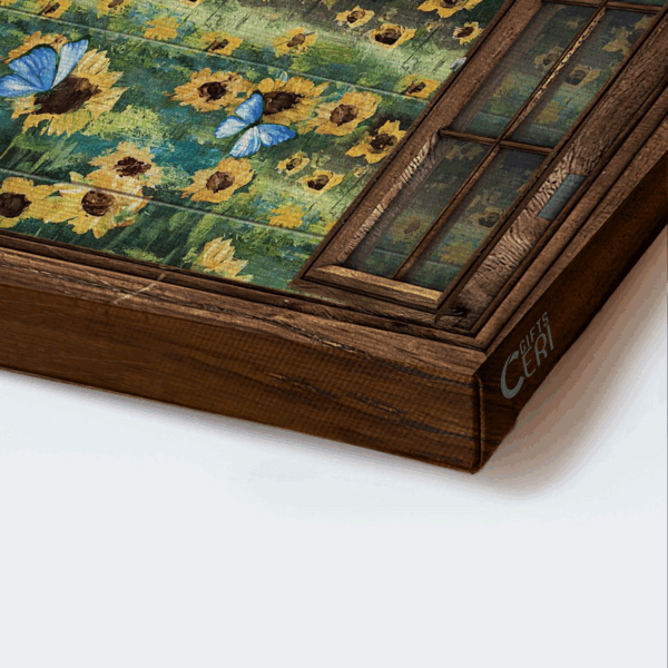 Christian Home Decor Gift: Jesus Landscape Poster – Sunflower Field Blue Butterflies Window Frame – Wonderful World