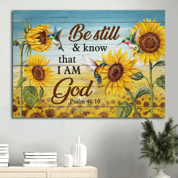 Christian Home Decor Gift – Jesus Landscape & Hummingbird Poster – Be Still & Know That I Am God