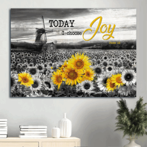 Jesus Landscape & Sunflower Field Poster Home Decor Gift for Christians - Today I Choose Joy