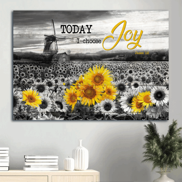 Jesus Landscape & Sunflower Field Poster Home Decor Gift for Christians – Today I Choose Joy