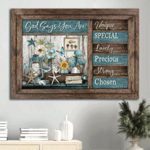 Jesus Landscape Poster - Summer Vibe Home Decor Gift for Christian - Unique God Says You Are - Blue Lantern & Beautiful Flower