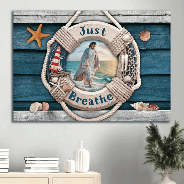 Summer Vibe Jesus Walking on Water Ocean Painting Poster – Gift for Christian Home Decor