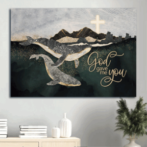 Christian Home Decor Gift: Jesus Landscape & Whale Ocean Poster - God Gave Me You