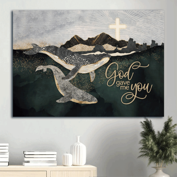 Christian Home Decor Gift: Jesus Landscape & Whale Ocean Poster – God Gave Me You