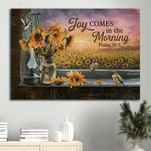 Stunning Jesus Landscape Poster with Sunflower and Hummingbird - Gift for Christian Home Decor - Joy Comes in the Morning