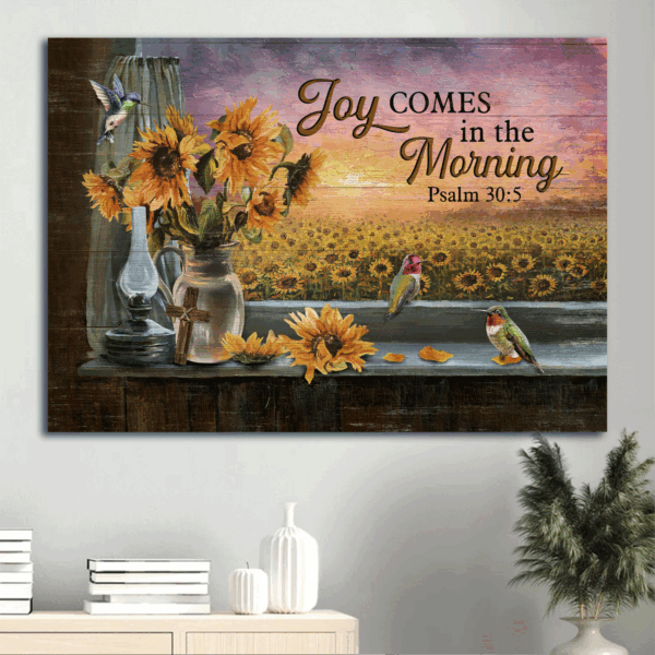 Stunning Jesus Landscape Poster with Sunflower and Hummingbird – Gift for Christian Home Decor – Joy Comes in the Morning