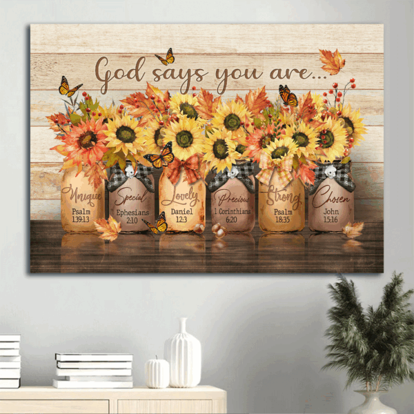 Jesus Landscape and Autumn Sunflower Drawing Poster – Christian Home Decor Gift – God Says You Are Special