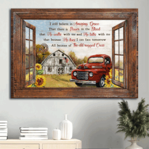 Jesus Landscape Poster Home Decor Gift - Sunflower Farm Red Ladybug Car Vintage House - Christian Gift - Amazing Grace Poster