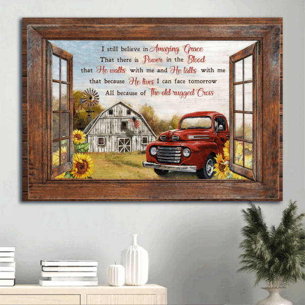 Jesus Landscape Poster Home Decor Gift – Sunflower Farm Red Ladybug Car Vintage House – Christian Gift – Amazing Grace Poster