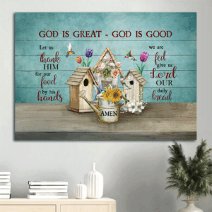 God is Great Jesus Landscape Poster Home Decor Gift - Colorful Flowers Hummingbirds  Poster Home Decor Gift Wall Art for Christian Home