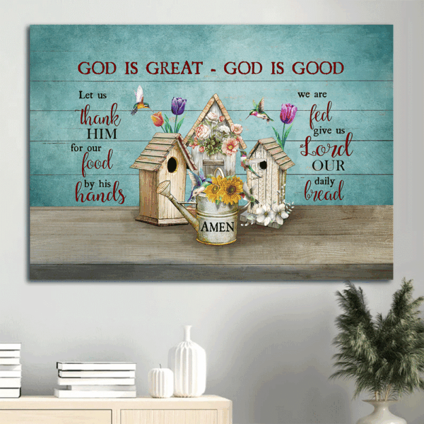 God is Great Jesus Landscape Poster Home Decor Gift – Colorful Flowers Hummingbirds  Poster Home Decor Gift Wall Art for Christian Home