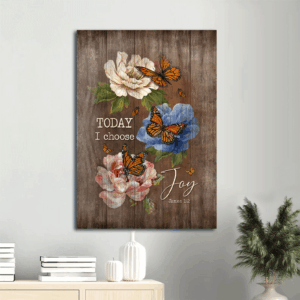 Christian Home Decor Gift: Jesus Portrait Poster with Monarch Butterfly and Colorful Camellia - Today I Choose Joy Wall Art