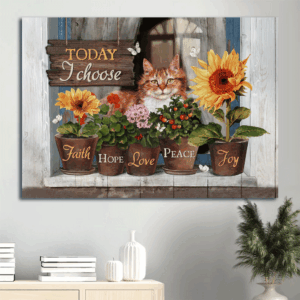 Christian Landscape Poster Home Decor Gift Prints - Jesus Lazy Cat Flower Vase Sunflower Joy  Poster Home Decor Gift - Wall Art