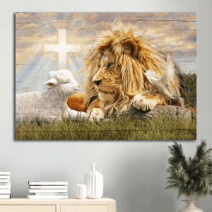 Jesus Landscape Poster Home Decor Gift - Lion of Judah Lamb of God White Dove - Christian Wall Art