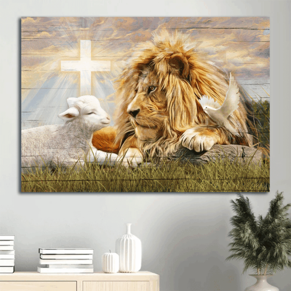 Jesus Landscape Poster Home Decor Gift – Lion of Judah Lamb of God White Dove – Christian Wall Art