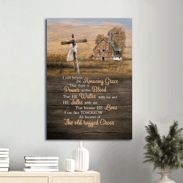 Jesus Portrait Poster Home Decor Gift – Meadow Land & Wooden Cross  Poster Home Decor Gift – Christian Wall Art Print