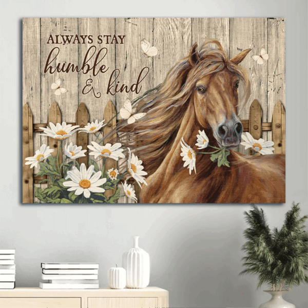 Jesus Landscape Poster – Stunning Horse & Daisy Garden Home Decor Gift for Christian – Stay Humble & Kind